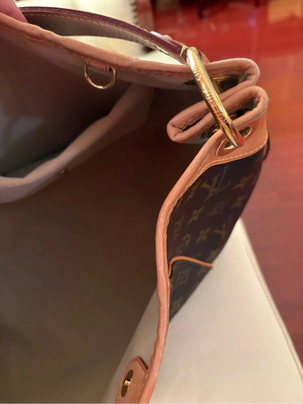 Louis Vuitton Brown Damier Ebene Check Canvas Tote with Gold Hardware